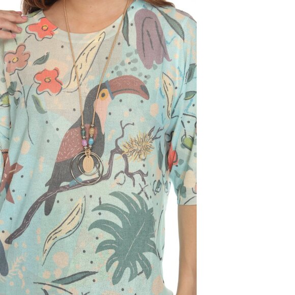 Exotic Toucan Bird Whimsical Floral Top - Picture 7 of 8